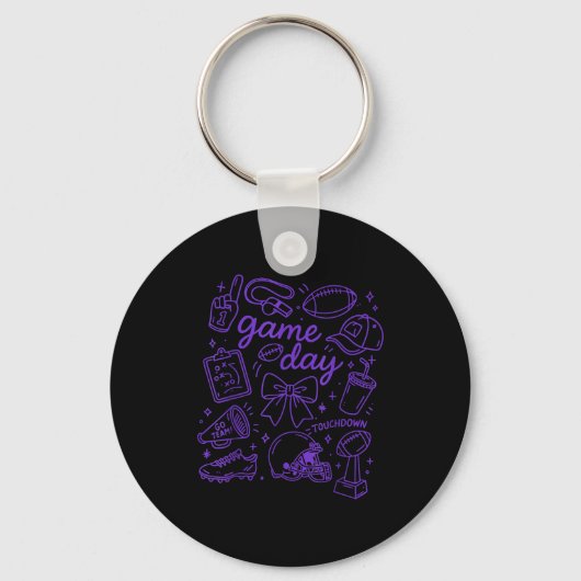 Purple Coquette Bow Cheer Game Day Doodle Touchdow Sleutelhanger (Voorkant)