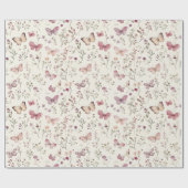 Purple Cream Butterflies Floral Birthday Cadeaupapier (Vlak)