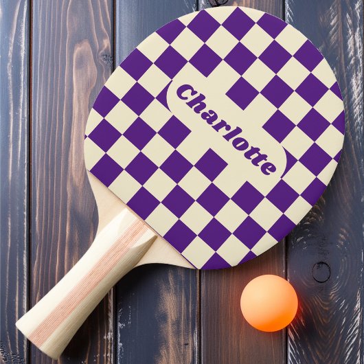 Purple & Cream Checker with Name Tafeltennisbatje