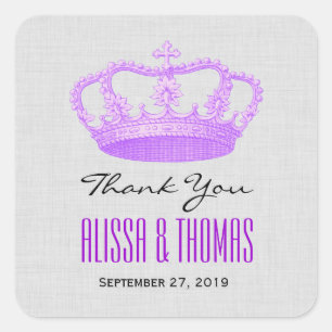 PURPLE Crown Thank You Bride Groom Wedding V03 Vierkante Sticker