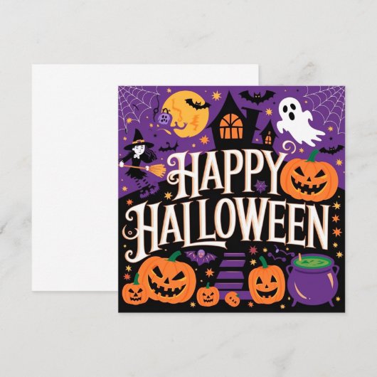 Purple cute happy halloween kaart (Voorkant / Achterkant)