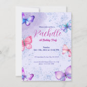 Purple Cute Watercolor Birthday Invitation Card Kaart (Voorkant)