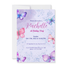 Purple Cute Watercolor Birthday Invitation Card