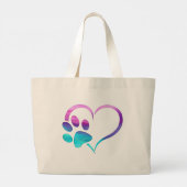 Purple Cyan Dog paw Print Heart  Grote Tote Bag (Achterkant)