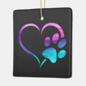 Purple Cyan Dog paw Print Heart  Keramisch Ornament (Links)