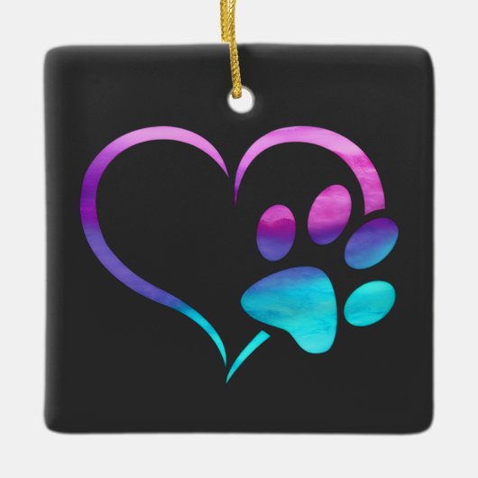 Purple Cyan Dog paw Print Heart  Keramisch Ornament (Voorkant)