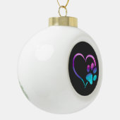 Purple Cyan Dog paw Print Heart Keramische Bal Ornament (Links)