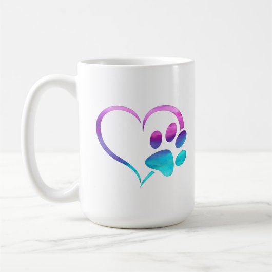 Purple Cyan Dog paw Print Heart  Koffiemok (Links)