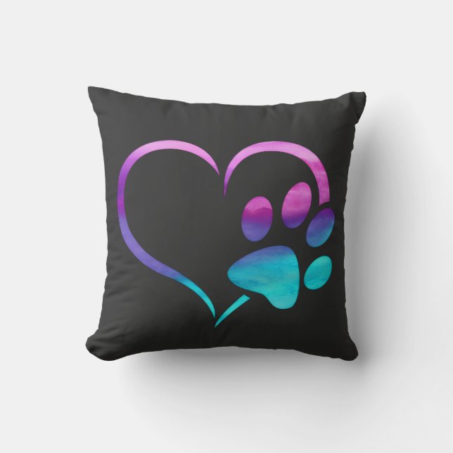 Purple Cyan Dog paw Print Heart  Kussen (Voorkant)