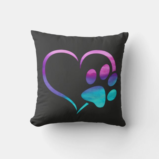 Purple Cyan Dog paw Print Heart  Kussen (Voorkant)