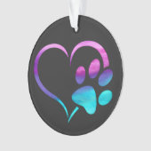 Purple Cyan Dog paw Print Heart  Ornament (voorkant)