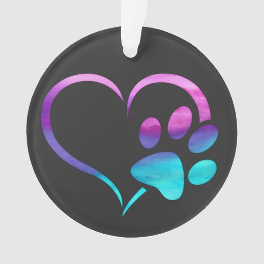Purple Cyan Dog paw Print Heart  Ornament (voorkant)