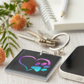 Purple Cyan Dog paw Print Heart  Sleutelhanger (Voorkant Rechts)