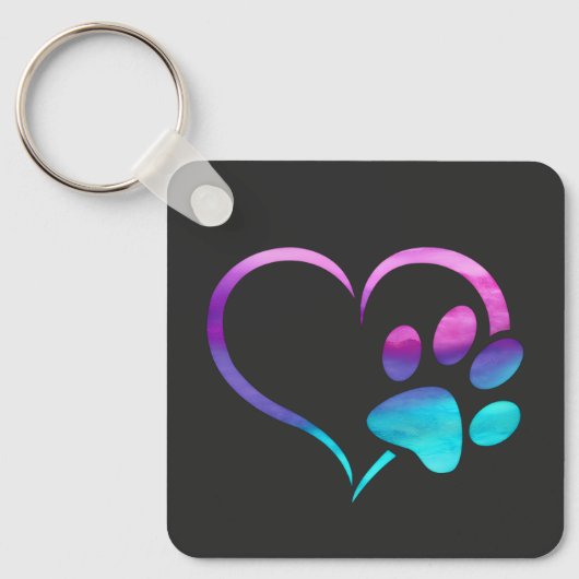 Purple Cyan Dog paw Print Heart  Sleutelhanger (Voorkant)