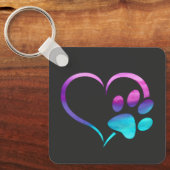 Purple Cyan Dog paw Print Heart  Sleutelhanger (Voorkant)