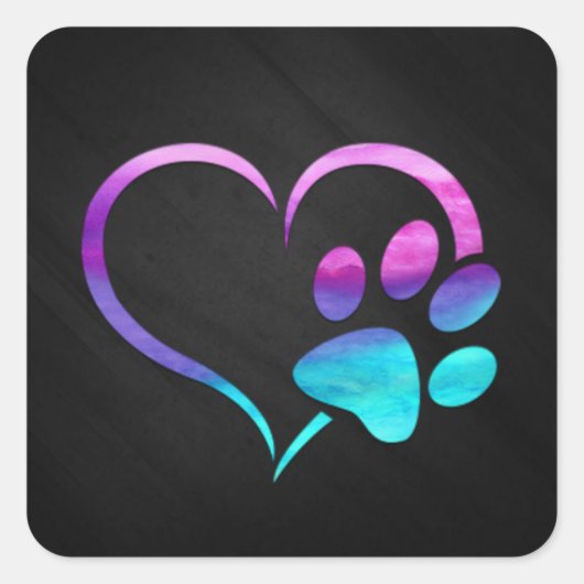 Purple Cyan Dog paw Print Heart Vierkante Sticker (Voorkant)