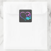 Purple Cyan Dog paw Print Heart Vierkante Sticker (Tas)