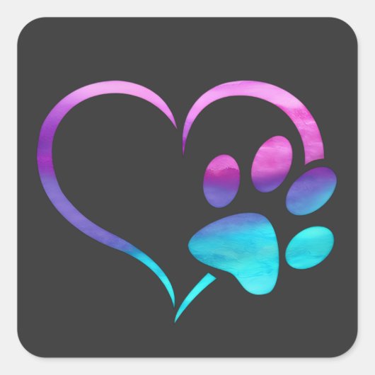 Purple Cyan Dog paw Print Heart Vierkante Sticker (Voorkant)
