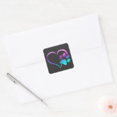 Purple Cyan Dog paw Print Heart Vierkante Sticker (Envelop)