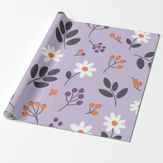 Purple Daisy Floral Pattern - Seamless Botanical  Cadeaupapier (Uitgerold)