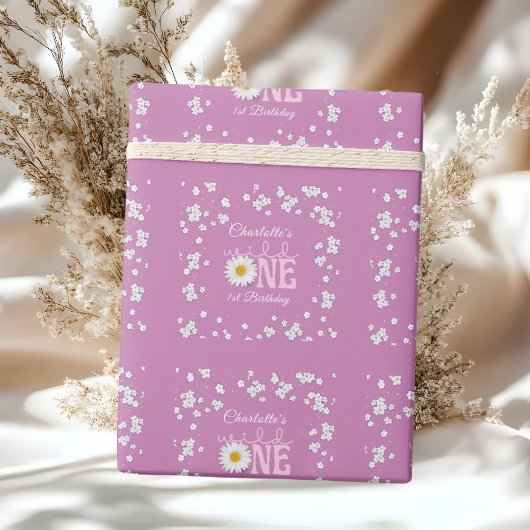 Purple Daisy Wild One 1st Birthday  Cadeaupapier