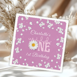 Purple Daisy Wild One 1st Birthday Paper Napkin Servet