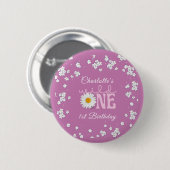 Purple Daisy Wild One 1st Birthday Ronde Button 5,7 Cm (Voorkant /achterkant)