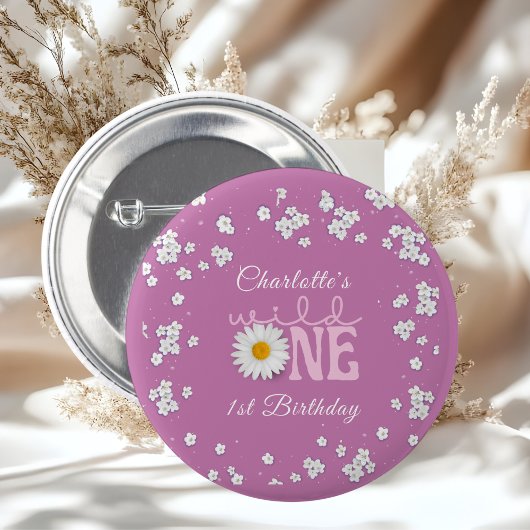 Purple Daisy Wild One 1st Birthday Ronde Button 5,7 Cm