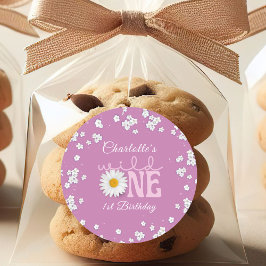 Purple Daisy Wild One 1st Birthday Ronde Sticker