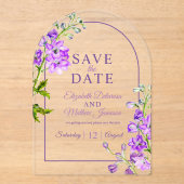 Purple delphinium botanical acrylic save the date acryl uitnodigingen (Voorkant)
