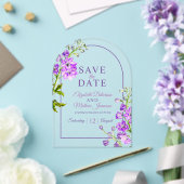 Purple delphinium botanical acrylic save the date acryl uitnodigingen (Insitu (Huwelijk))