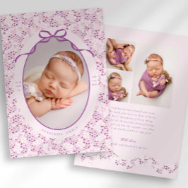 Purple Ditsy Floral Bow Photo Birth Announcement Aankondiging