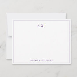 Purple Double Border Elegant Couple Monogram Notitiekaartje