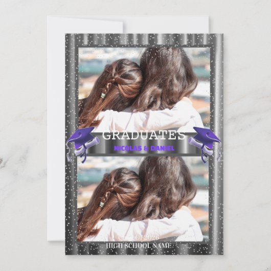 Purple double Celebration Graduation Party 2 photo Kaart (Achterkant)