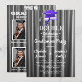 Purple double Celebration Graduation Party 4 photo Kaart (Voorkant / Achterkant)
