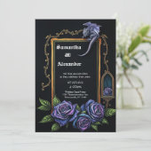 Purple Dragon and Roses Gothic Wedding Invitation Kaart (Staand voorkant)