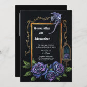 Purple Dragon and Roses Gothic Wedding Invitation Kaart (Voorkant / Achterkant)