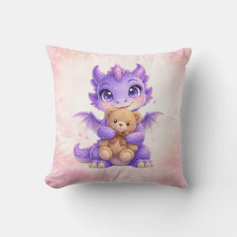 Purple Dragon Hugging Teddy Bear Throw Pillow Kussen