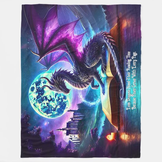 Purple Dragon Reading Book Blue Moon Fleece Deken (Voorkant)