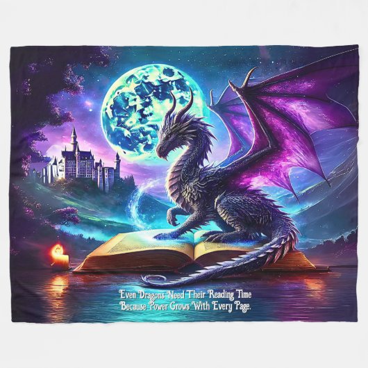 Purple Dragon Reading Book Blue Moon Fleece Deken (Voorkant (Horizontaal))