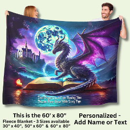 Purple Dragon Reading Book Blue Moon Fleece Deken