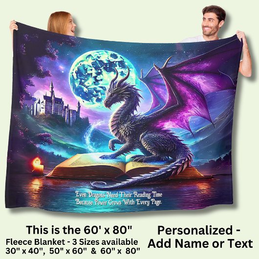 Purple Dragon Reading Book Blue Moon Fleece Deken