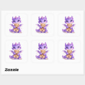 Purple Dragon Teddy Bear Square Sticker (Vel)