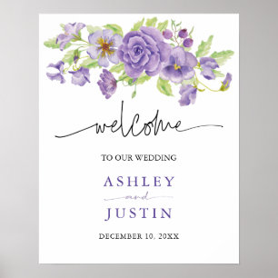 Purple dreams stylish wedding florals Wedding Sign Poster