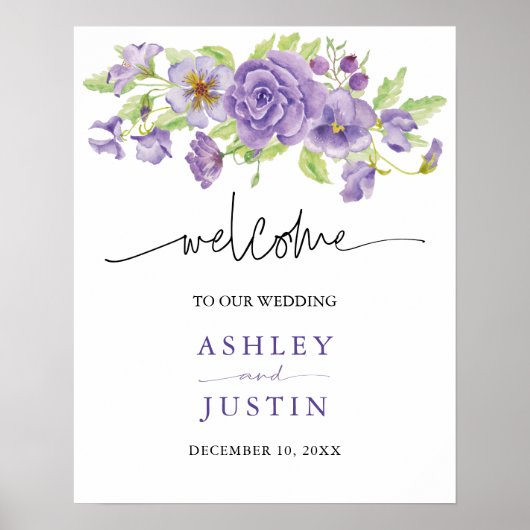 Purple dreams stylish wedding florals Wedding Sign Poster (Voorkant)
