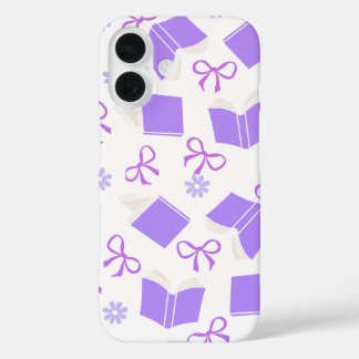 Purple Dreamy Books & Bows Pattern iPhone 16 Hoesje