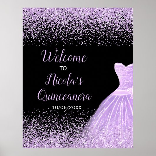 Purple Dress Faux Glitter Quinceanera Welcome Poster (Voorkant)
