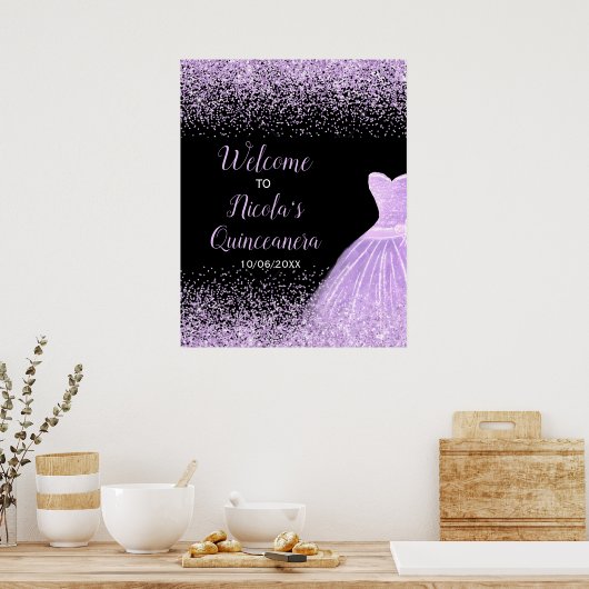 Purple Dress Faux Glitter Quinceanera Welcome Poster (Keuken)