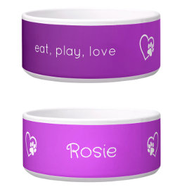 Purple 'eat play love' Dog Name Bowl Voerbakje