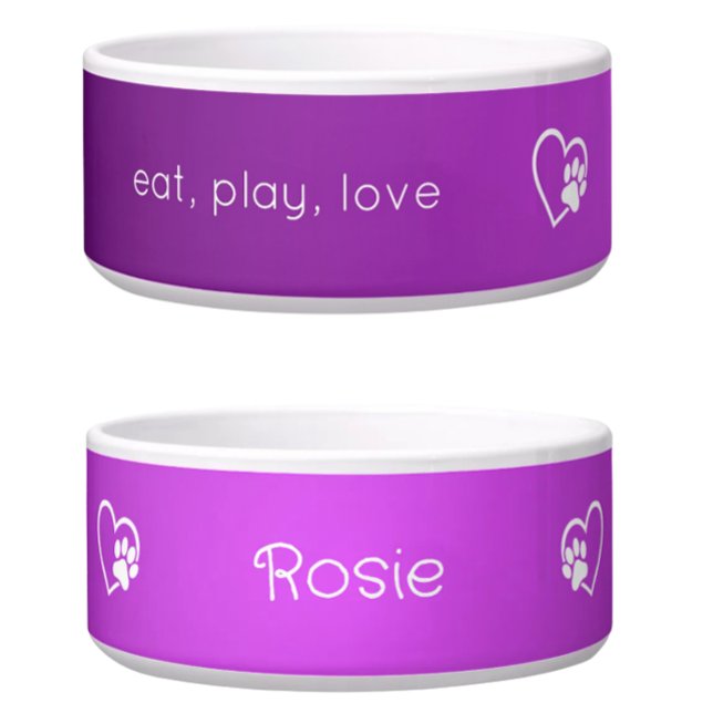 Purple 'eat play love' Dog Name Bowl Voerbakje (Creator heeft geüpload)